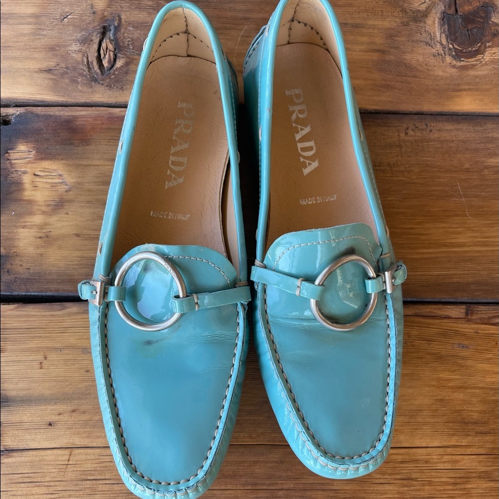 Prada Turquoise Patent Leather Loafers